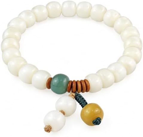 Smooth rounded barrel beads strung on an elastic core with a small hanging tassel for quiet daily wear.