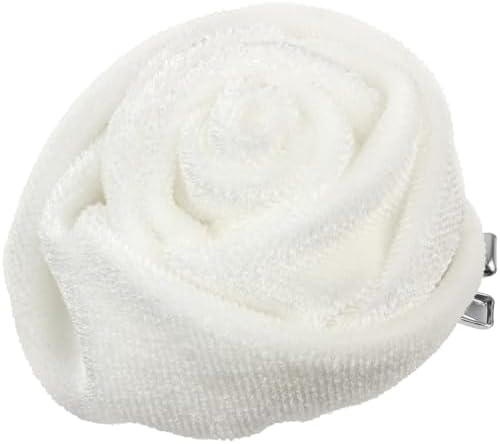 Layered white fabric petals form this two-inch rose brooch, fitted with both a bar pin and an alligator hair clip on the back.
