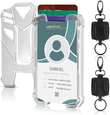 A hard ABS card sleeve paired with a spring-coiled reel that extends twenty-six inches for daily scanning.