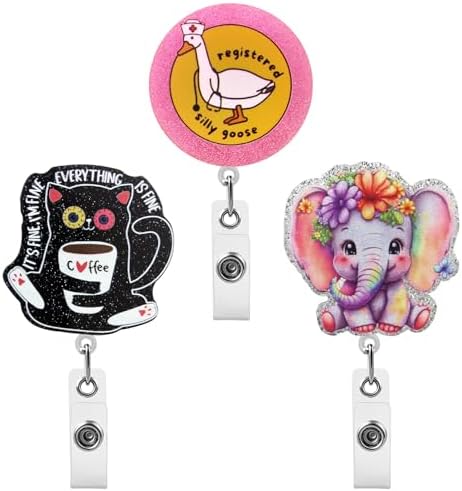 Three character badge reels with rotating back clips and 24 inch retractable nylon cords for daily work passes.