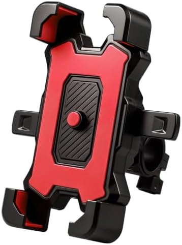 Machined aluminum four-claw cradle with silicone pads and mirror-stem hardware for steady road navigation.
