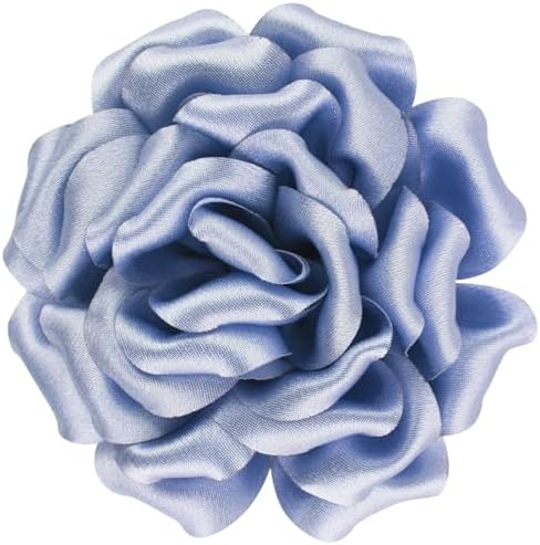 Layered periwinkle fabric petals form a full bloom with both a brooch pin and hair clip on the back.