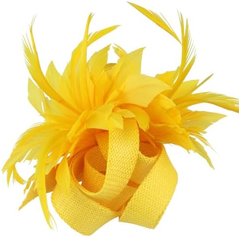 Yellow layered petals with a dual clip and pin base, sized at five inches for hats, lapels, or wedding hair.