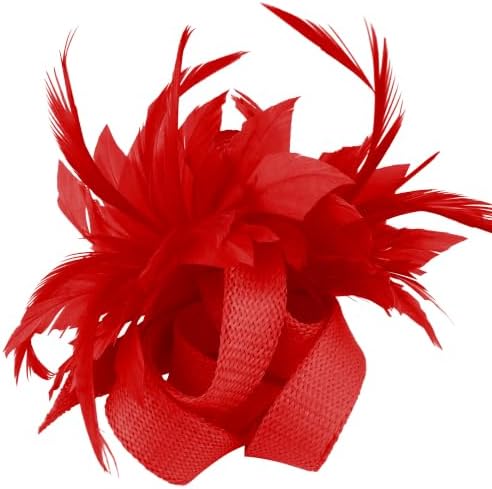 A wide red silk bloom with both a brooch pin and an alligator clip on the back for hats, lapels, or hair.