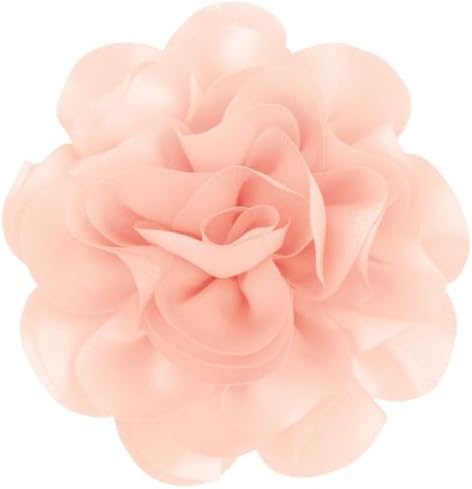 A wide light pink fabric rose measuring 6.3 inches across, mounted with both a brooch pin and an alligator hair clip on the back.