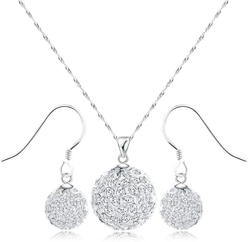 Solid 925 sterling silver ear drops and a matching pendant set with faceted white created crystal.
