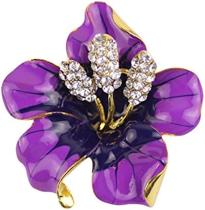 Purple glass crystals and simulated pearls set on an alloy base, shaped as a floral spray weighing 29.8 grams.