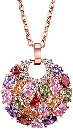 A multi-colored created crystal flower pendant held in four-prong alloy settings on a 40 cm chain with an extender.