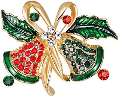 We set created crystals into this bell motif brooch, measuring about 46 mm across for wool coats, scarves, and lapels.