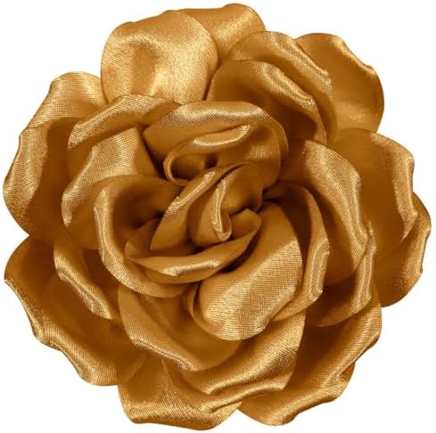 Layered satin rose blossom fitted with both an alloy alligator clip and a standard brooch bar pin on the back.