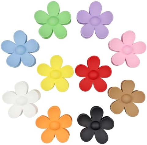 Ten molded flower claw clips with interlocking teeth and a soft matte finish to hold half-up styles and small buns.