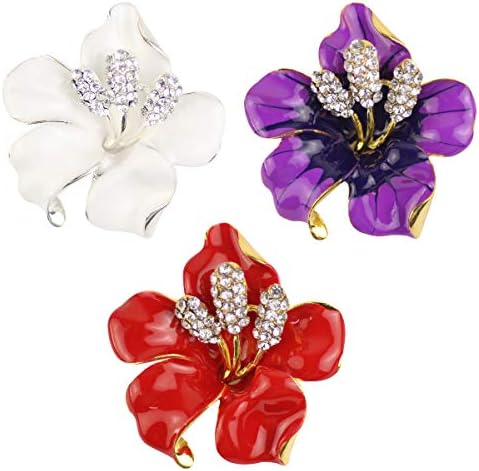 Three flower brooches cast in alloy with faceted created crystals, pinned with a standard bar back.