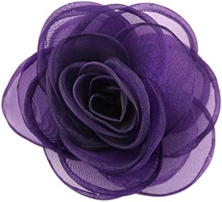 Layered purple rose measuring 4.3 inches across, fitted with an alloy pin and a toothed alligator clip on the base.