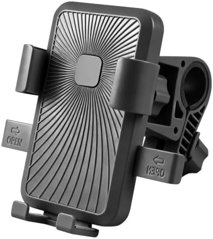 A black handlebar mount with an auto lock cradle, ball joint rotation, and a clamp sized for 20 to 32 mm round bars.