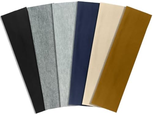 Six plain wide fabric bands cut with gentle elasticity to gather hair back for daily routines and work.